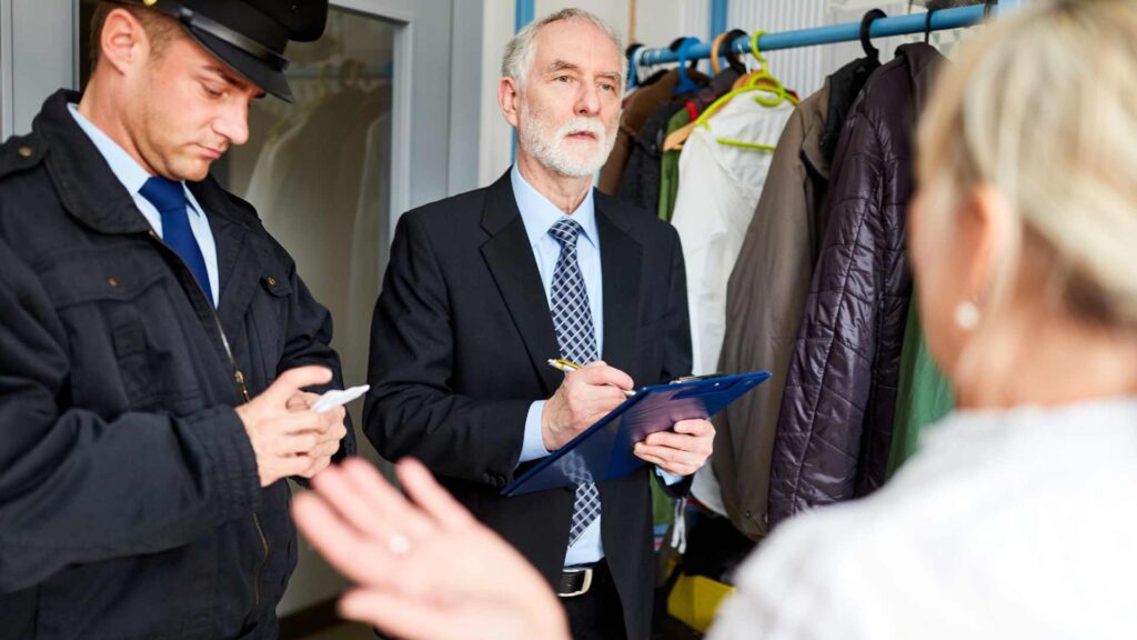 Commissaire de justice avec un policier 